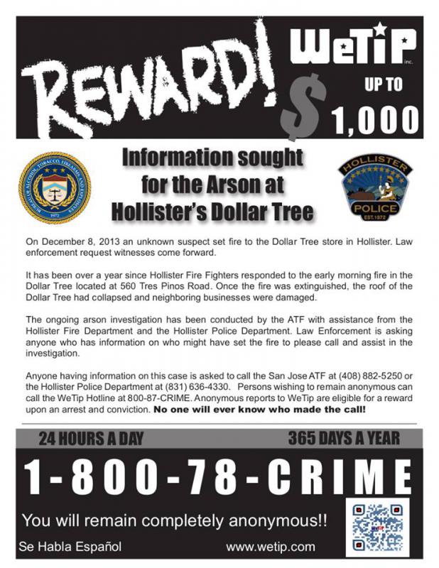 atf offers reward for info on dollar tree arson benitolink reward flyer