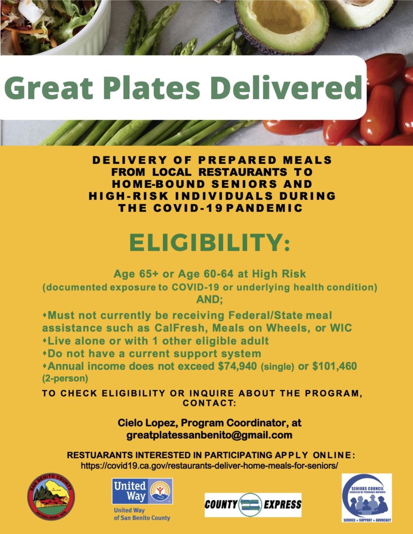 Great Plates Delivered lends a hand to seniors and restaurants BenitoLink