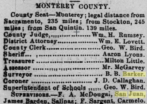 Monterey County Officials, 1862. Santa Cruz Weekly Sentinel