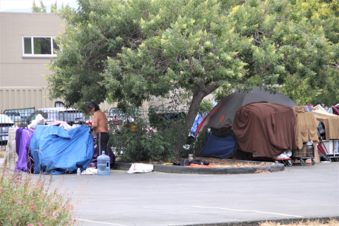 Homeless camp on Fourth Street. Photo by John Chadwell.