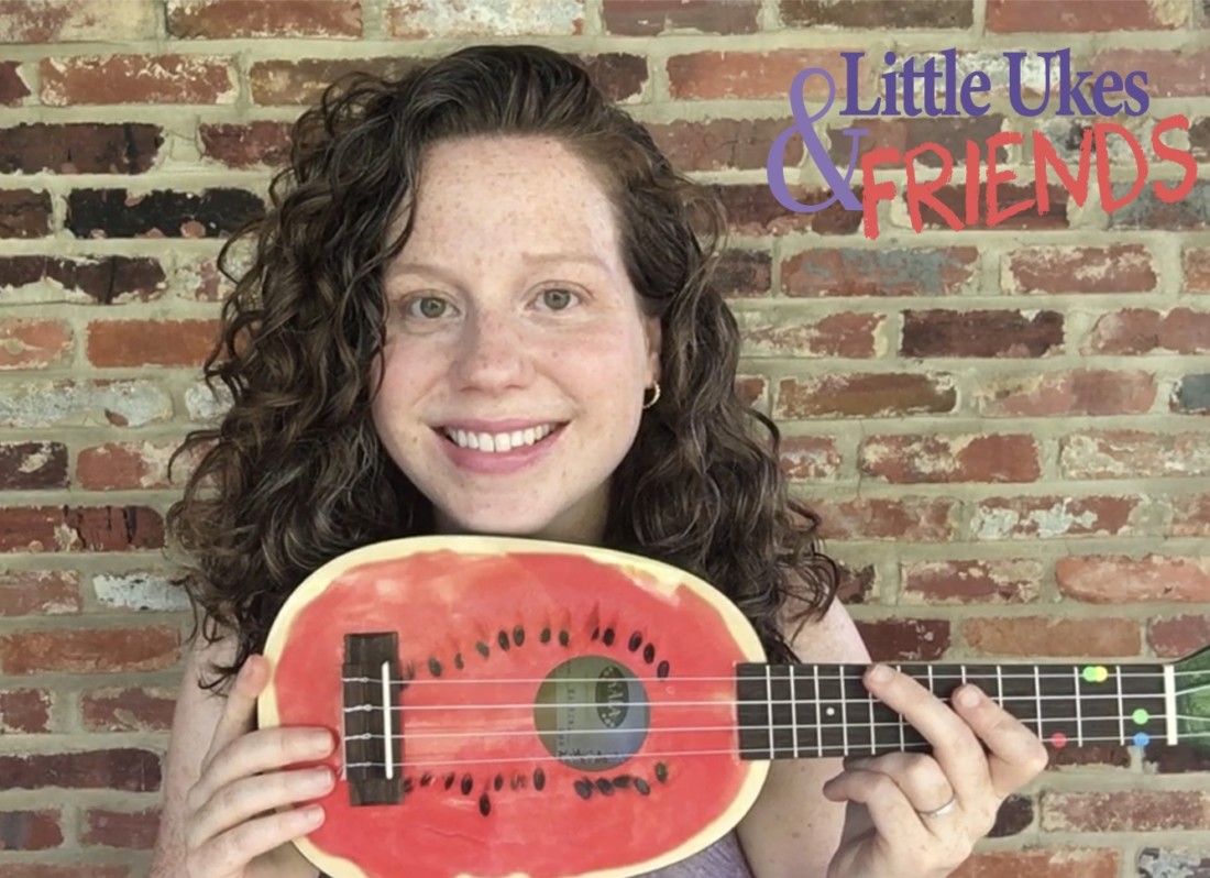 Teacher Jessica Sammis displays her watermelon-patterned ukulele. Photo courtesy of Tiffany Richardson.