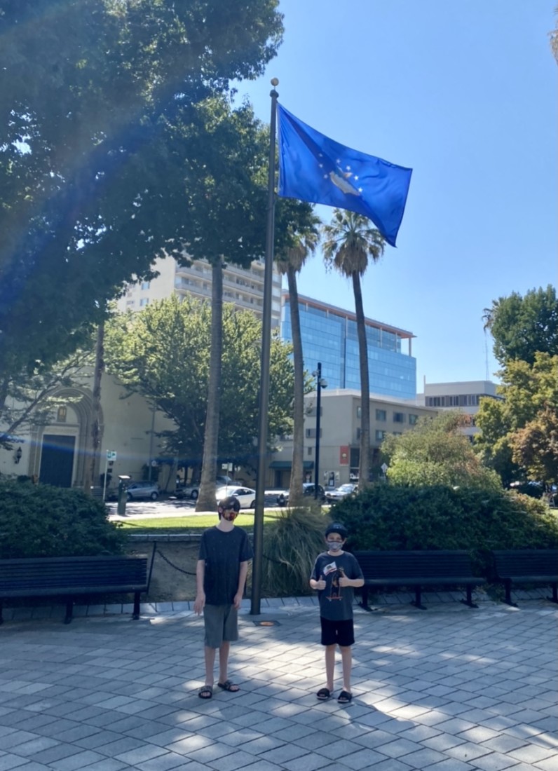 Brody (left) and Emre at one of the memorials of the Capitol Park. Photo courtesy of Shannon Thiessen.
