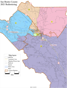 Map of new districts. Map from the San Benito County website.