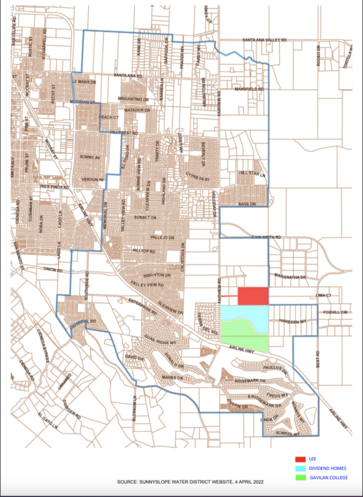 Sunnyslope Water District boundary in relation to the three projects, including Gavilan College. Image from April LAFCO meeting.