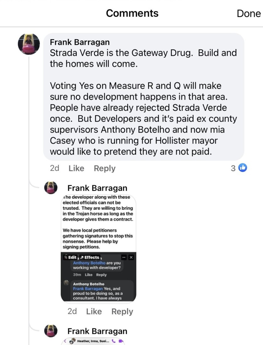 Without any proof, Frank Barragan claimed Strada Verde would be the "gateway drug" to housing. Image from Facebook.