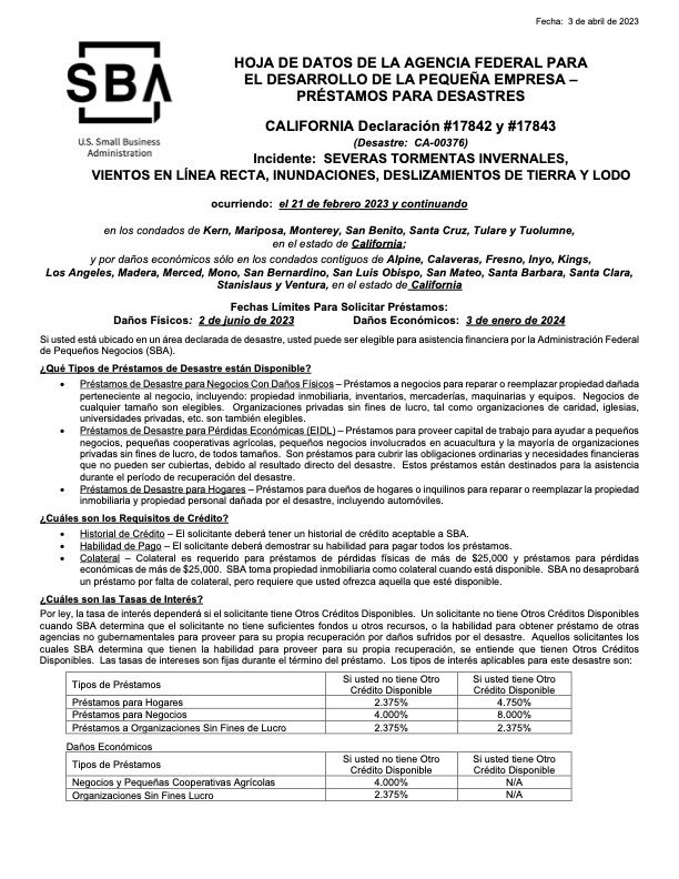 Disaster assistance available for San Benito County BenitoLink